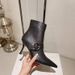 High End Quality 2023 Autumn Winter New Rivet Belt Buckle Short Leather And Ankle Boots, Slim High Heels, Women's Boots_voghion.com