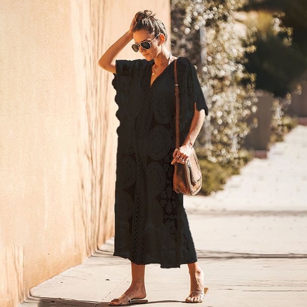 Damenbekleidung, Netzstickerei, eleganter, mit Netz bestickter Strand-Kimono – leichter Bademantel für Damen, Optionen in Weiß und Schwarz_voghion.com