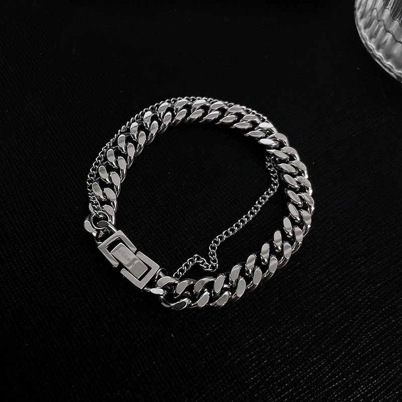 High-End Titanium Steel Cuban Men's Bracelet Simple Fashion Flat Thick Chain Exaggerated Hip-Hop Trendy Wrist Jewelry_voghion.com