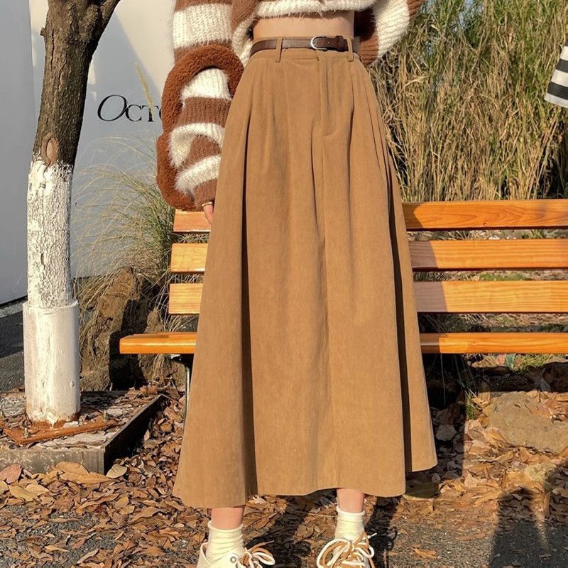 Velluto a coste mezza lunghezza per donna autunno/inverno 2024 edizione coreana nuova vita alta, stile sottile e lungo, che copre i fianchi,_voghion.com