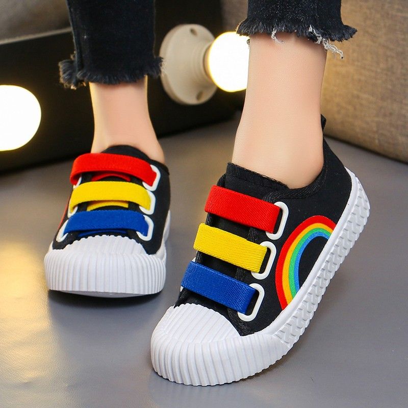 Mother & Kids Children's canvas shoes 2024 spring and autumn new sports shoes for girls kindergarten baby rainbow sneakers for boys white shoes_voghion.com