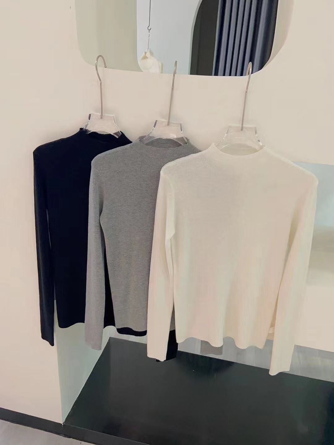 Damenbekleidung Wollpullover Hoher Kragen Pullover Damen Frühling Und Herbst High End Slim Bottom Pullover Strickpullover Dünn Weiß_voghion.com