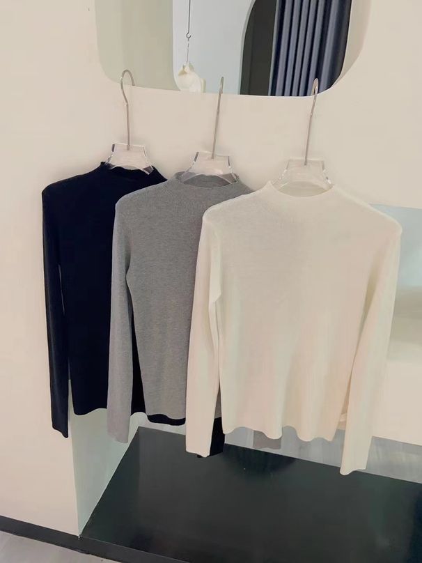 Damenbekleidung Wollpullover Hoher Kragen Pullover Damen Frühling Und Herbst High End Slim Bottom Pullover Strickpullover Dünn Weiß_voghion.com