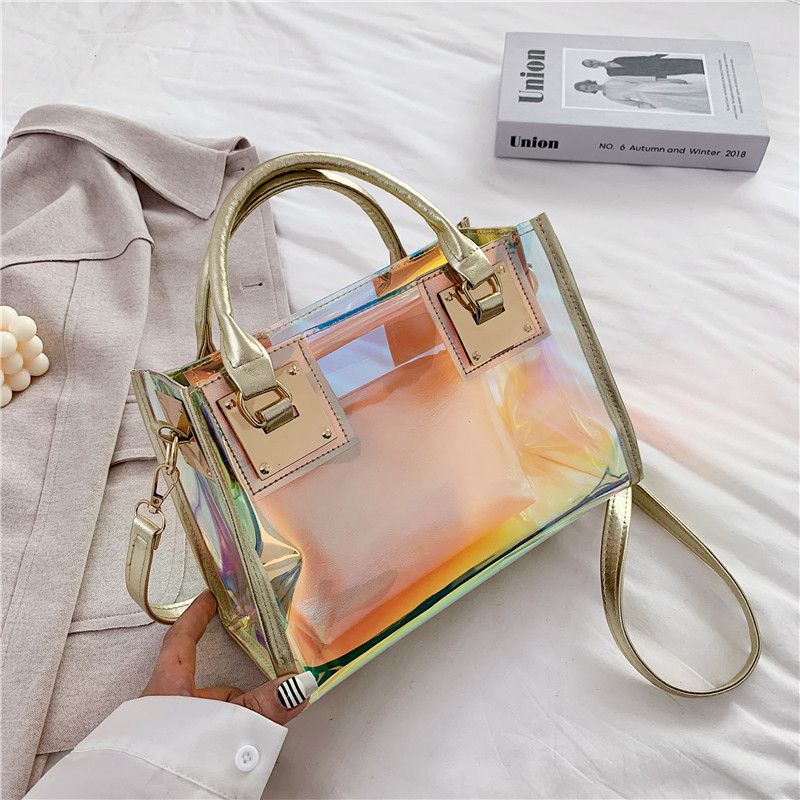 Lasertasche PVC-Handtasche Damen 2023 Neue modische Airbag Umhängetasche Jelly Umhängetasche Transparente Tasche_voghion.com
