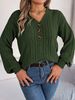 Maglioni da donna Autunno 2023 Pullover alla moda in maglia tinta unita con scollo a V e bottoni a quarti, maniche lunghe, maglioni larghi e morbidi da donna_voghion.com