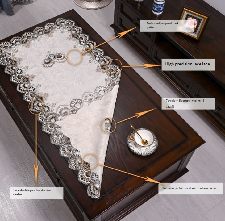 Lace coffee table tablecloth rectangular table mat cloth dust cover cloth mesh table decoration mat European coffee table tablecloth_voghion.com