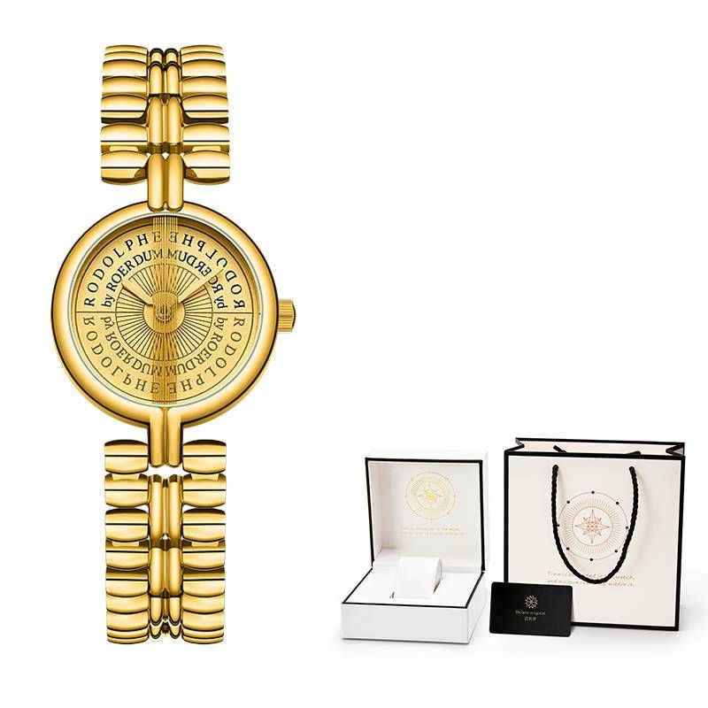 ROERDUM Top Hat Series - Gold Dial Women's Watch With Steel Bracelet, Retro Style Quartz Watch_voghion.com
