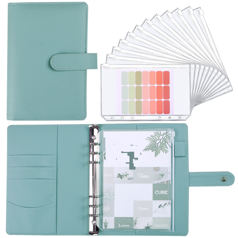 Refillable Notebooks A6 Binder Zipper Bag Macaron Notebook Leather PU Loose Leaf Cash Budget Handbook_voghion.com