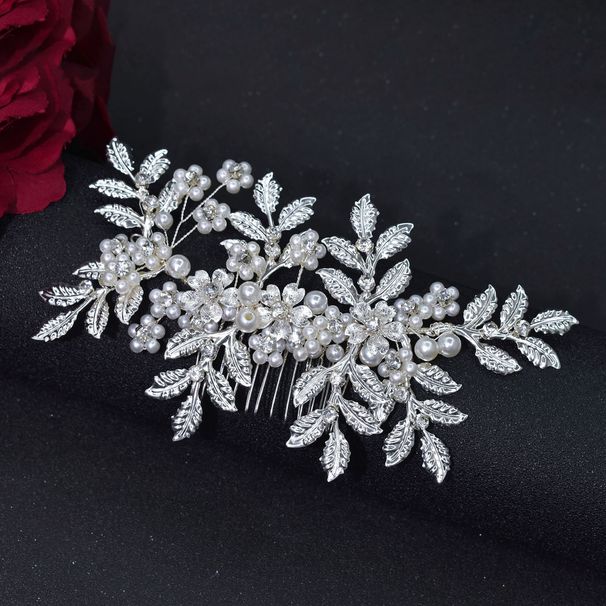 Håndlavet hårkam hovedbeklædning brud brudeslør tilbehør legering blad perle blomst indsæt kam_voghion.com
