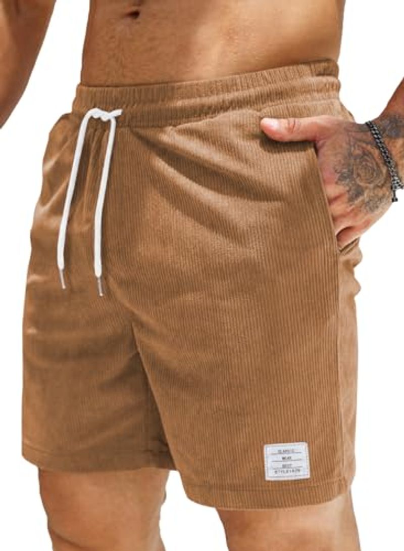Corduroy Men's Summer Leisure Linen Stretch Cotton Elastic Waist Shorts With Pockets_voghion.com