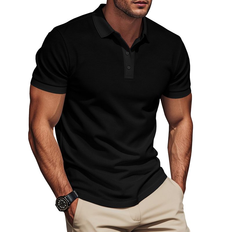 Polo da uomo a maniche corte, tinta unita, con colletto rovesciato, stile americano, estiva, nuova, a blocchi di colore_voghion.com