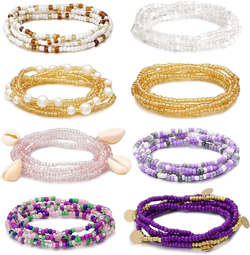 TK RLMOON 24-50 inch Women's Plus Size Layered Navel Body Chain Beads Colorful Waist Decoration (8 pieces)_voghion.com