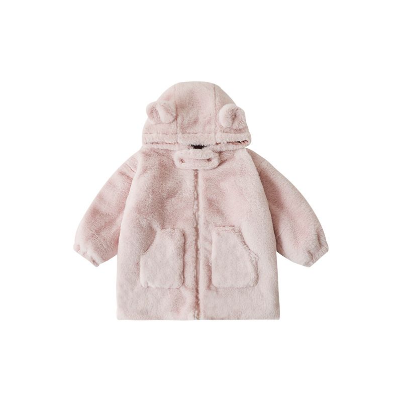 Filles en peluche oreilles d'ours chapeau manteau chaud automne et hiver enfants mignon haut ample épais_voghion.com