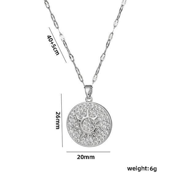 Light Luxury Style Zircon Sun Disk Titanium Necklace For Women, Colorless And Fashionable, Unique Style, Collar Chain_voghion.com