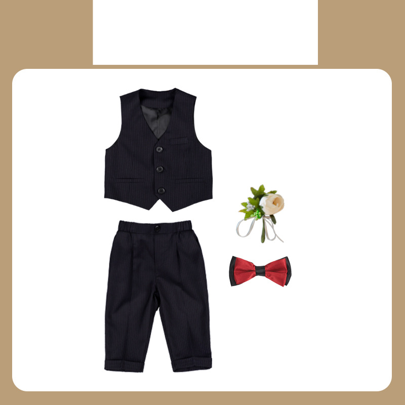 Baby's Clothing Children's Small Suit Three-piece Little Child Boy Dress Striped Baby Dress Wedding Flower Child Photography_voghion.com