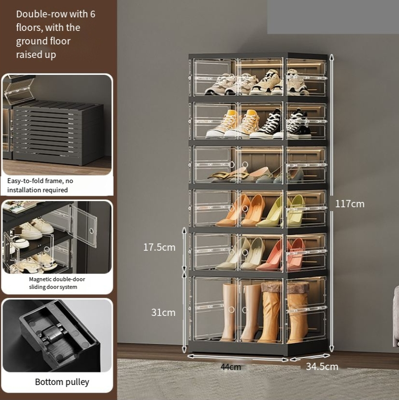 ​Foldable Shoe Organizer No Assembly Required Pull To Open Multi-Layer Large Capacity Shoe Storage Box Plastic Transparent Design_voghion.com