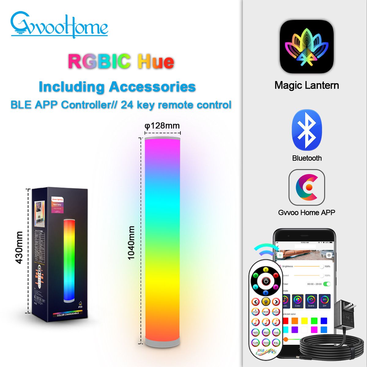 Bluetooth Floor Lamp - Smart RGB Music Sync Light With APP Control, 16 Million Colors For Living Room & Bedroom, Modern Cylinder Corner Lamp_voghion.com