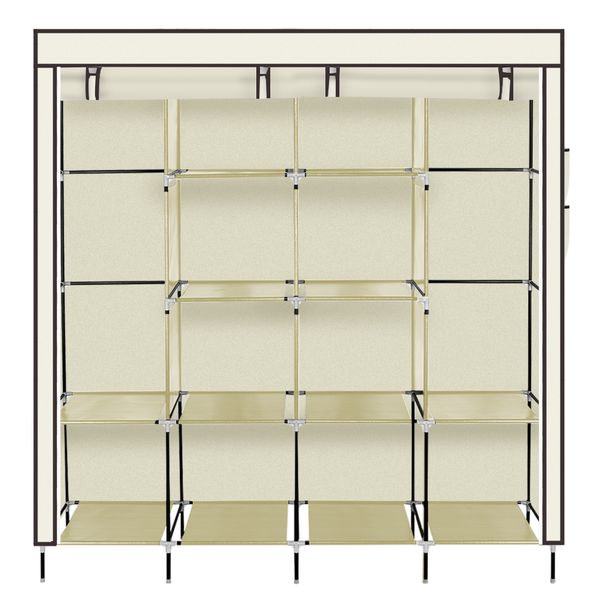 Penderie portable de 170 cm, 12 étagères, 4 poches latérales, beige_voghion.com