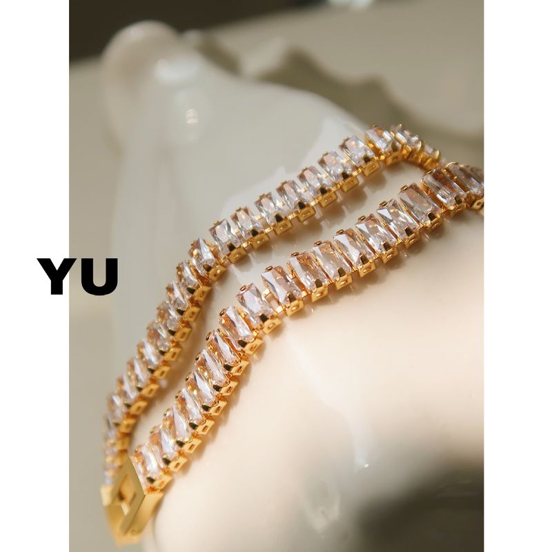 Bracciale di alta gamma con zirconi intarsiati, in acciaio al titanio, con catena da tennis lucida, trasmissione in diretta_voghion.com