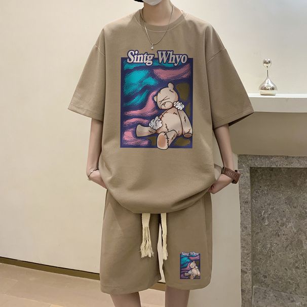 Unbeatable Quality Men's Outfit With Xiahuafu Style Casual Sports Short Sleeved Shorts Basketball Suit Two-piece Set_voghion.com