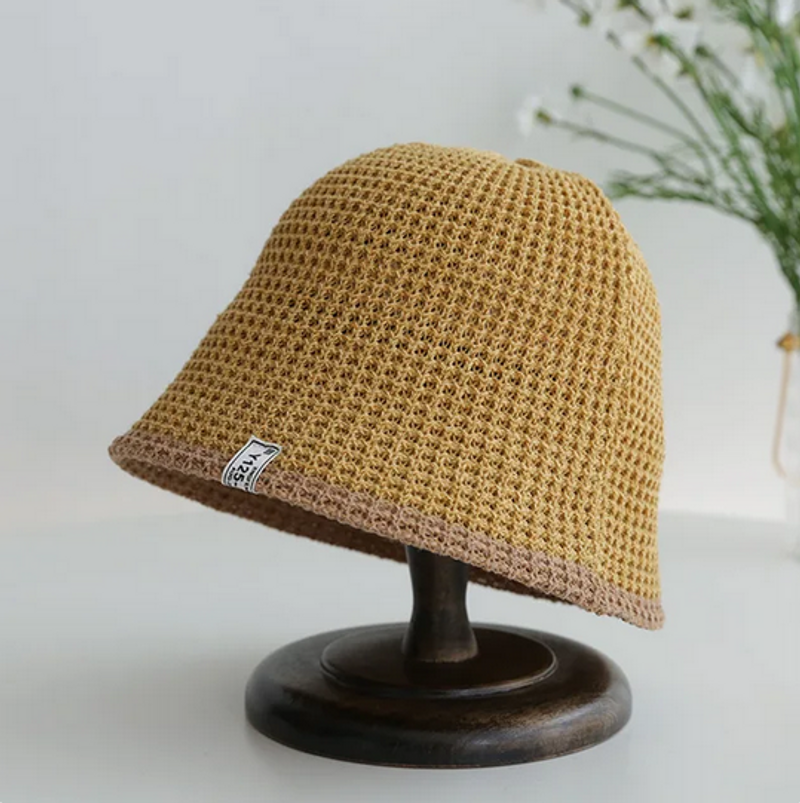 Pălărie de vară tricotată cu găleată respirabilă Colorblock pentru femei, hip hop, pliabilă, Bob, pescar, în aer liber, de călătorie, Gorros_voghion.com