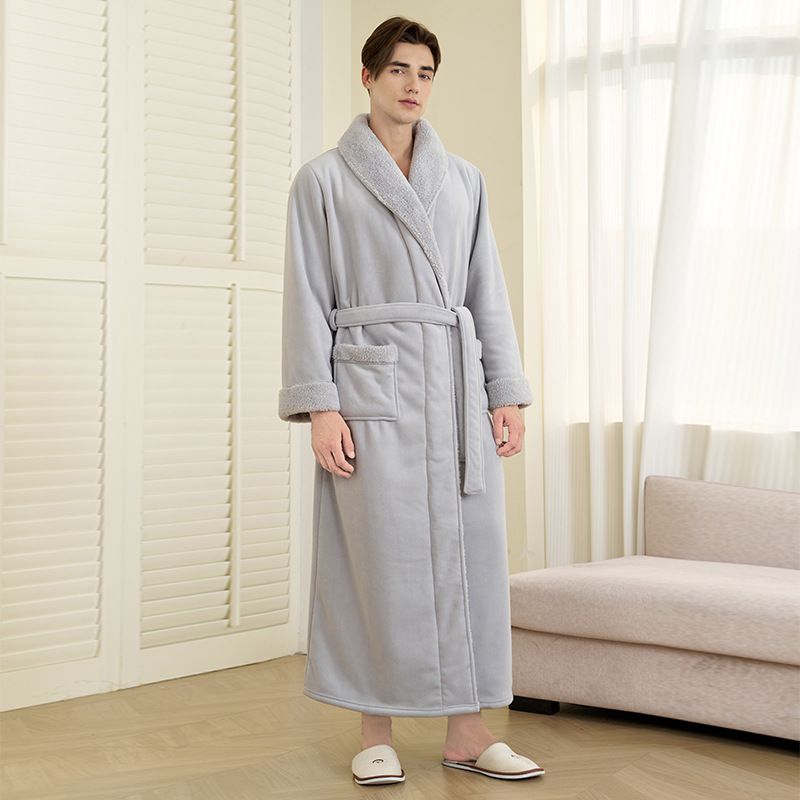 Underwear & Sleepwears Ultra-Plush Couple's Winter Robe - Double-Layer Fleece Bathrobe For Women & Men, Oversized Long Cozy Loungewear In Cloud Grey_voghion.com