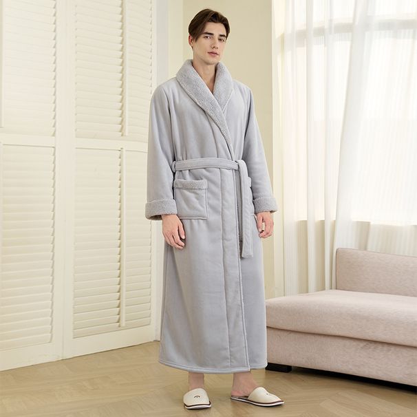 Underwear & Sleepwears Ultra-Plush Couple's Winter Robe - Double-Layer Fleece Bathrobe For Women & Men, Oversized Long Cozy Loungewear In Cloud Grey_voghion.com