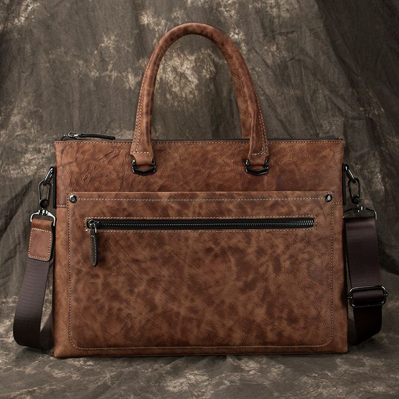 Bolsa masculina de negócios, pasta de couro de ombro horizontal, bolsa de computador, camada superior, bolsa carteiro de couro_voghion.com
