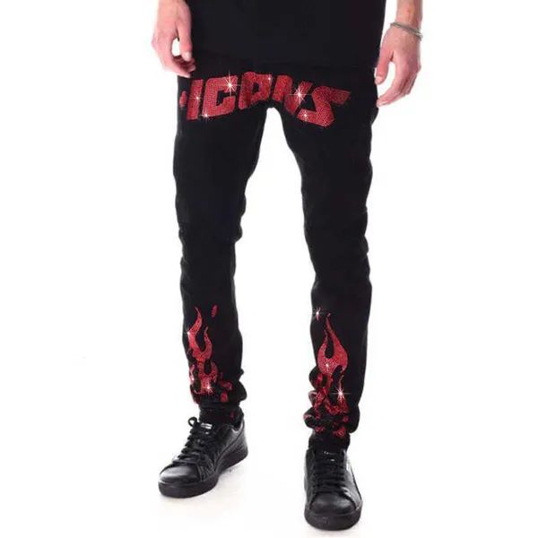 y2k Men's Ripped Stretchy Black Jeans Skinny Slim Fit Hot Drill Punk Streetwear Biker Trousers Man Rhinestone Denim_voghion.com