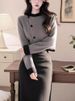 Korean Style Elegant Gray Cardigan Sweater Simple Mid-Length High-Waisted Skirt Autumn Winter Commuter Set_voghion.com
