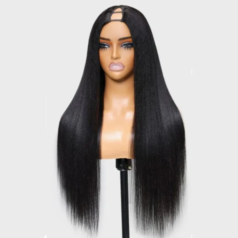 V Part Straight Human Hair Clip Wig Brazilian Remy for Women Natural Color Daily_voghion.com