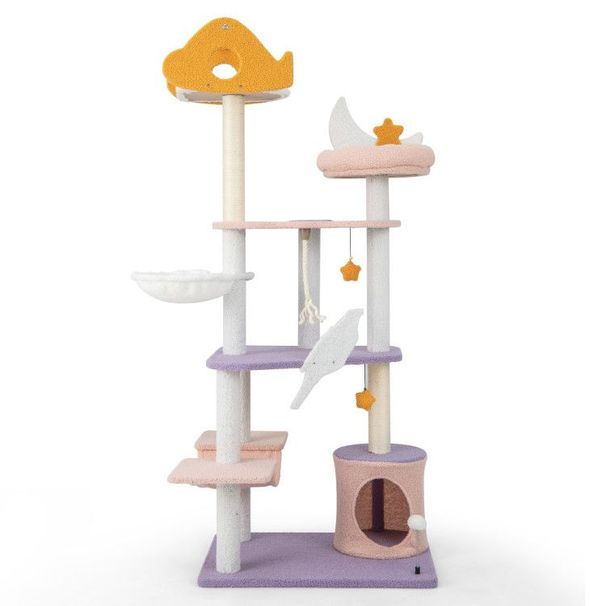 66' Cute Cat Tree Cats Multi-level Tall Cat Tower W/ Sisal Covered Scratching Posts_voghion.com