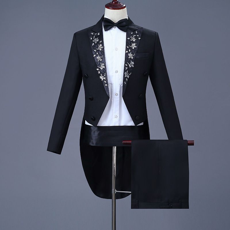 CT Tuxedo Men's Suit New Embroidered Piano Performance Tailcoat Adult Choir Costume_voghion.com