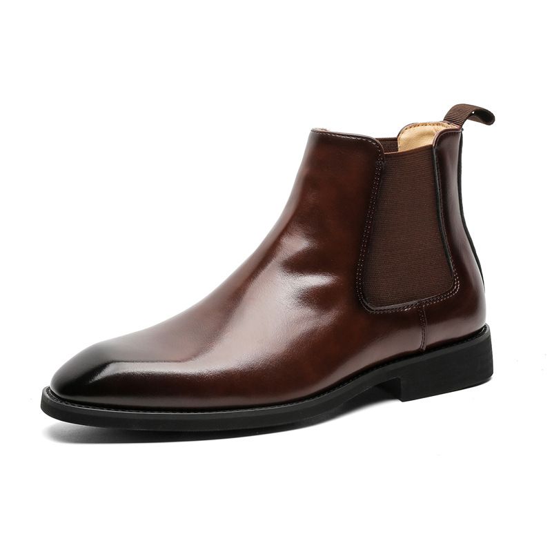 Retro Handmade Pointed Shoes Gentleman Chelsea Boots Men's Shoes Casual Short Boots Polished Martin Boots_voghion.com