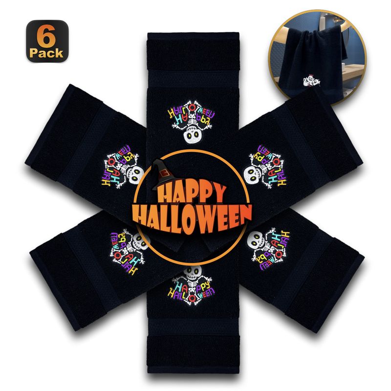 6-Pack Halloween Cotton Towels - Extra Large & Thick (40x70cm, Home & Bath Use, Embroidered Design, Soft & Absorbent)_voghion.com