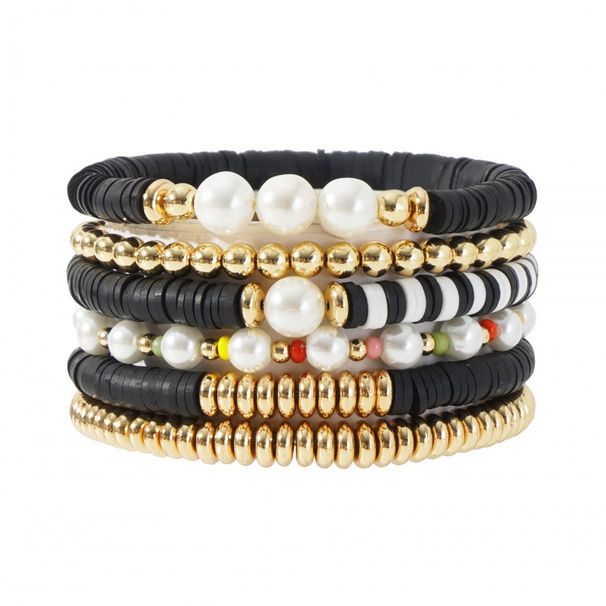 Nuovo set di perle in argilla morbida, personalità, moda, multistrato, piccole perline dorate, braccialetto elastico per donna_voghion.com