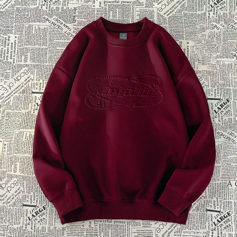 Herenkleding Ronde hals sweatshirt staal bedrukte concave en convexe driedimensionale letters eenvoudige jeugd hoodless sweatshirt_voghion.com