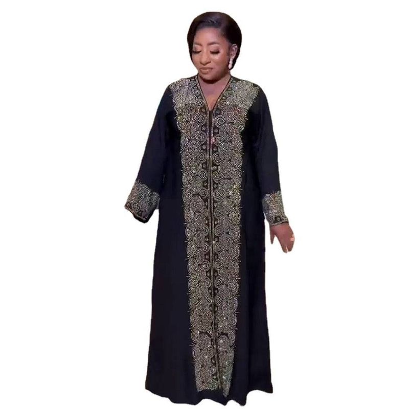 Vêtements pour femmes robe ethnique robe de style musulman du Moyen-Orient à la mode col en V_voghion.com