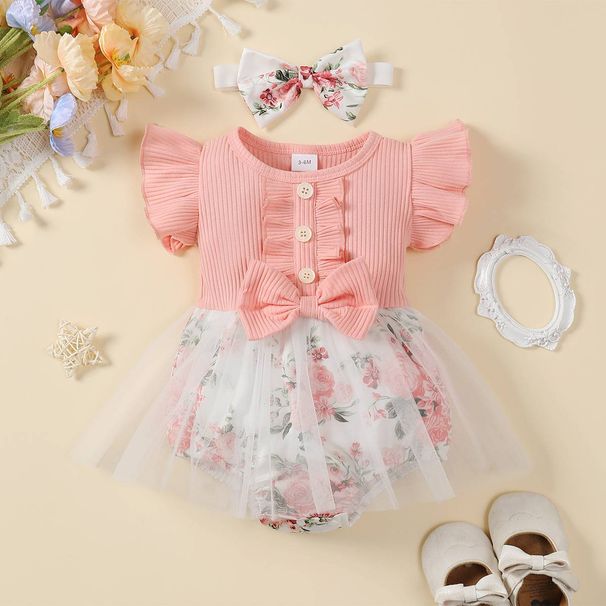 Abbigliamento per bambini, novità e prezzi più bassi: top a righe con tutina a triangolo in rete stampata per neonata_voghion.com