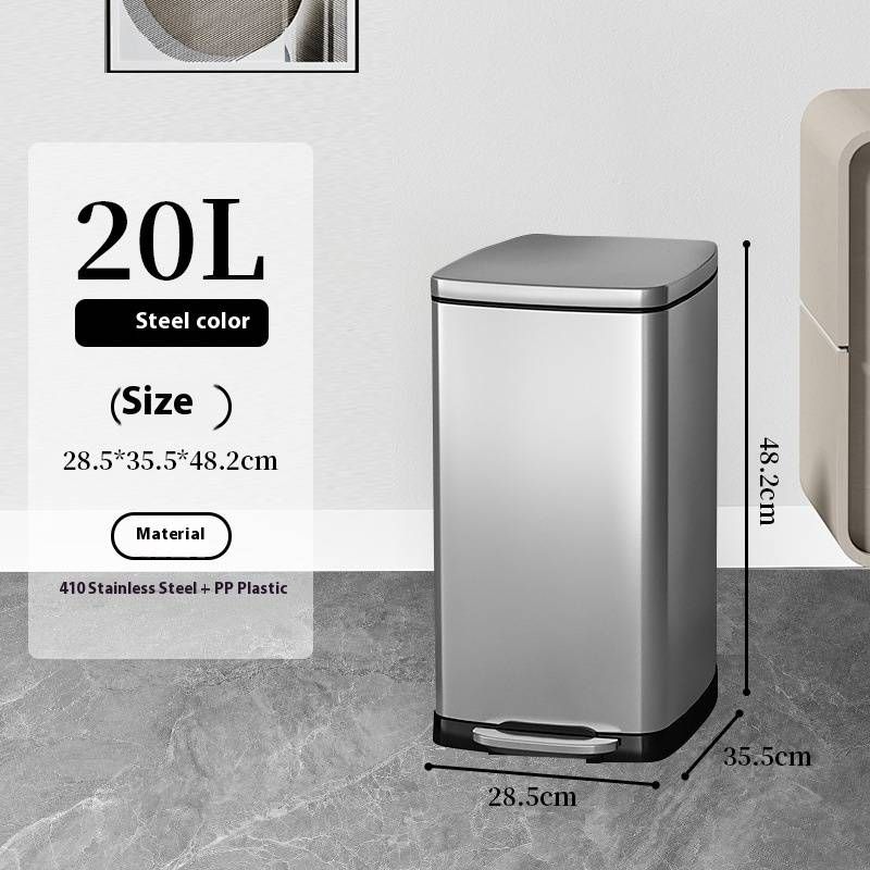 Stainless Steel Silent Step Trash Can – Large Capacity Office Home Kitchen Commercial Use – Dual Compartment Hands-Free Foot Pedal Bin_voghion.com