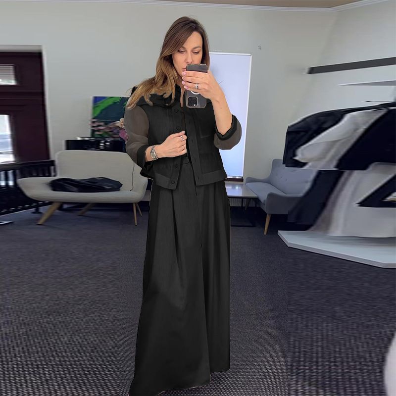 Abbigliamento donna autunno nuovo colore solido maglia giuntura giacca casual pantaloni gamba larga vestito per le donne_voghion.com