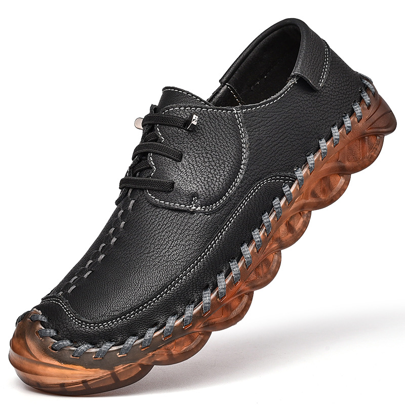 Große Herren Freizeitschuhe aus weichem Leder im britischen Stil für den Außenbereich, handgenäht_voghion.com