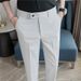 Summer new men's casual trousers, thin comfortable small straight nine-point trousers, elastic and drape on all sides, white trousers_voghion.com