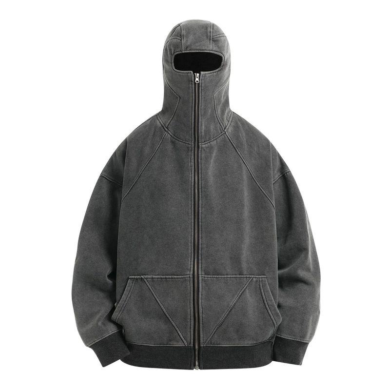 Men's Clothing 2024 autumn and winter retro dark gray zipper hip hop men and women couple casual sweater jacket wholesale_voghion.com