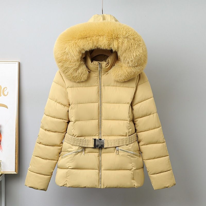Kurze Pufferjacke mit Kapuze und Kunstpelzbesatz für Damen – warmer Wintermantel aus Polyester mit eng anliegender Taille, mehrere Farben_voghion.com