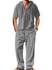 25 Men's Sports Casual Hooded Cotton Linen Sleeve Shirt Loose Long Pants Set_voghion.com