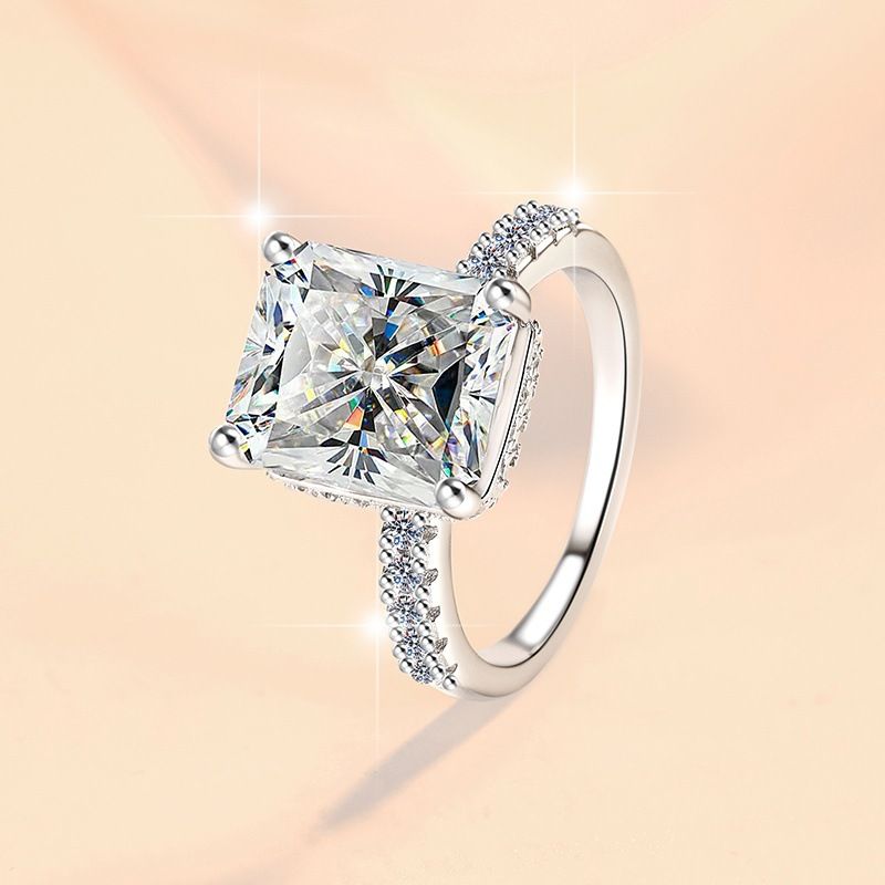 Bague Radiant 5 10 carats en argent sterling avec moissanite simulée en forme de cube de sucre exagéré pour femme_voghion.com