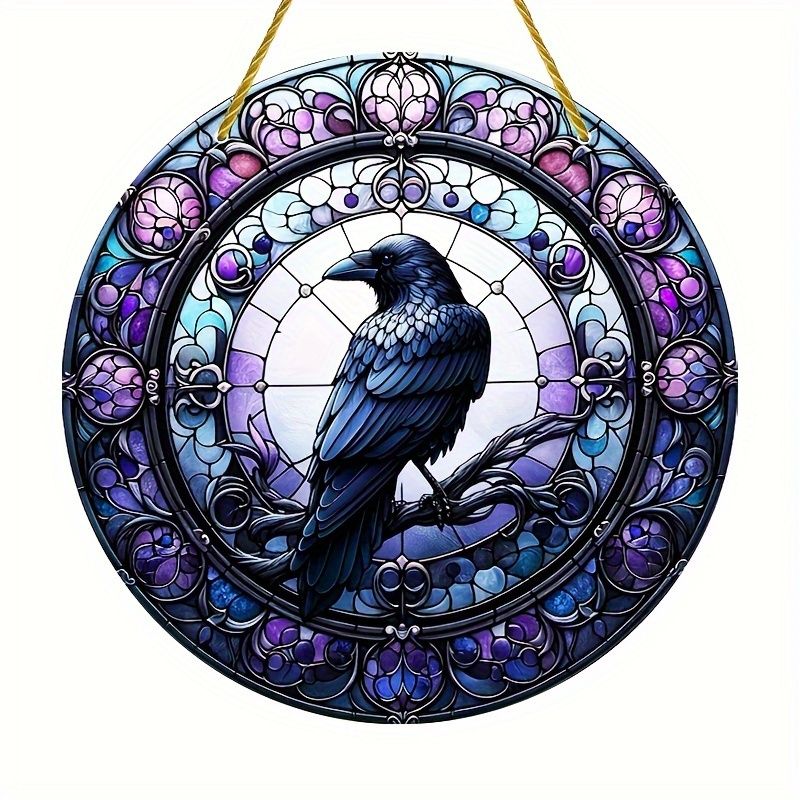 Acchiappasole a forma di corvo da 20 cm - Design colorato 2D in acrilico con rami e cappello a cilindro. Decorazione perfetta per finestre e ghirlande. Regalo in stile rustico per amici e donne._voghion.com