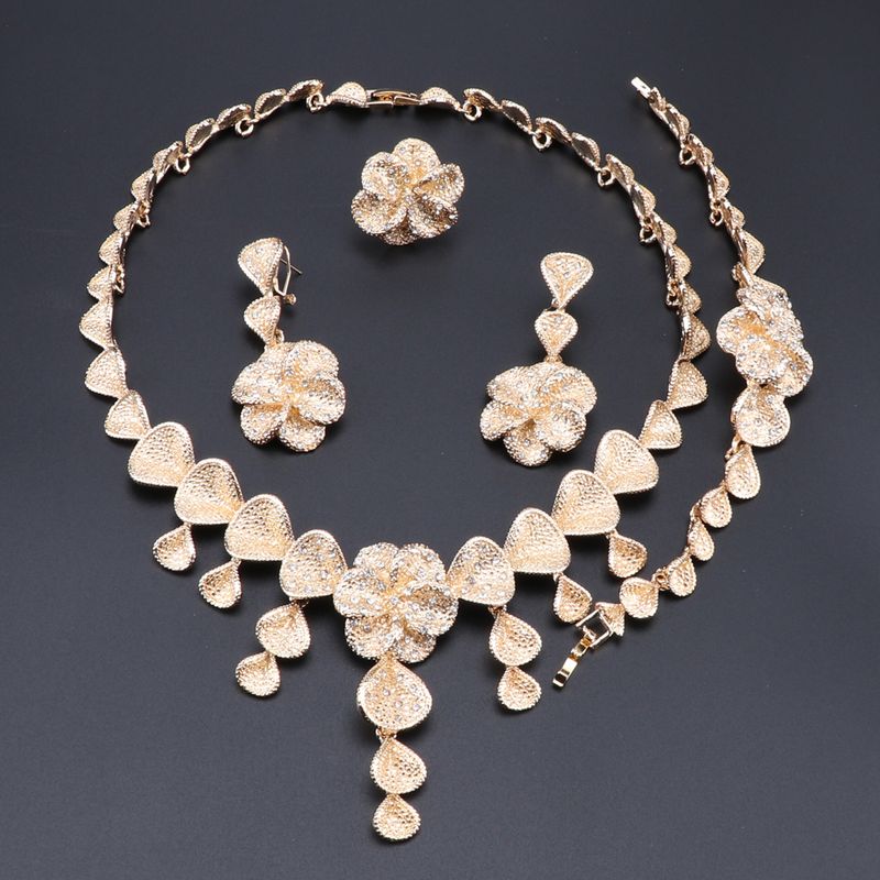 African Women Necklace Dubai Gold Statement Costume Necklace Bracelet Ring Earring Jewelry Sets_voghion.com
