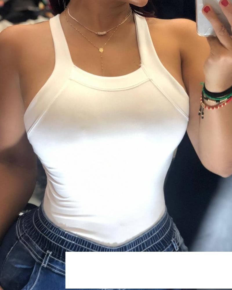 Women's playing cards letter-printed strap halter shirt_voghion.com